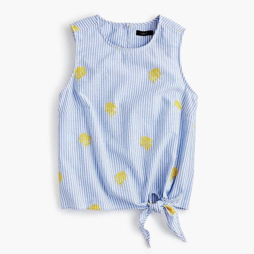 J Crew Embroidered Pineapple Side Tie Top